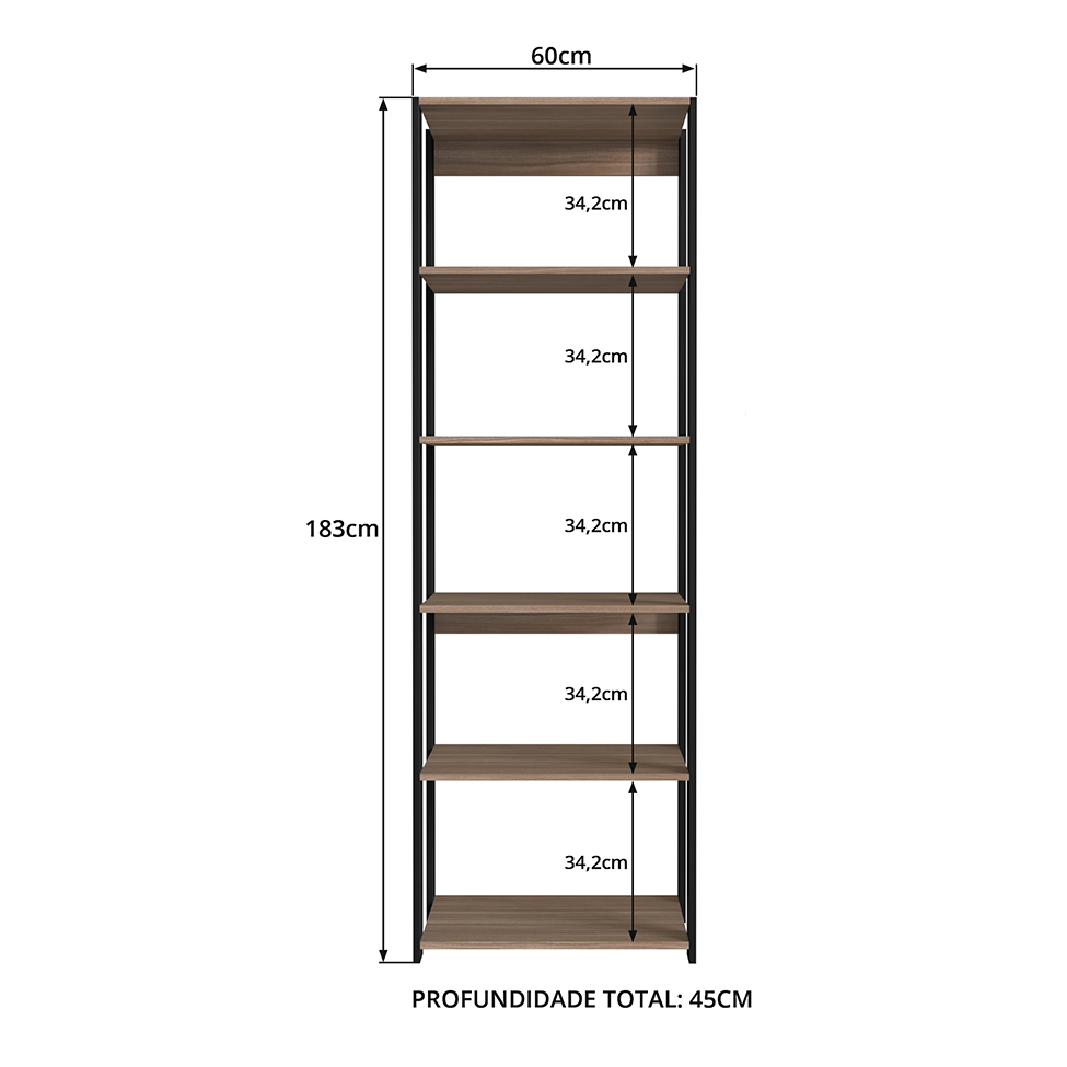 Estante Merlin Preta 183x60 cm