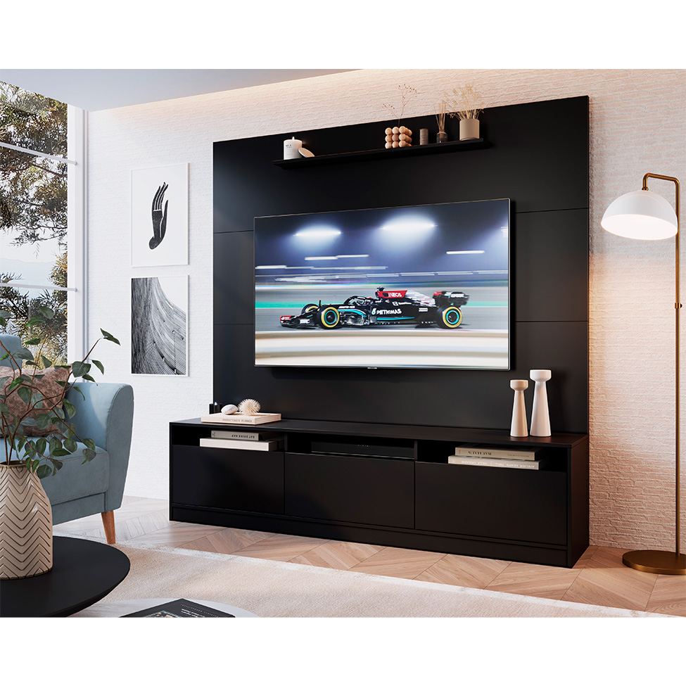 Estante para Home Theater e TV até 65 Polegadas Merlin 3 PT Preta