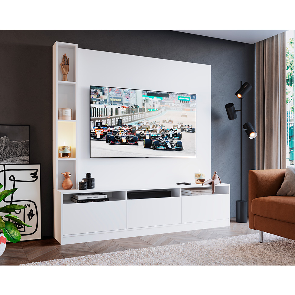 Estante para Home Theater e TV até 65 Polegadas Merlin com Nichos 3 PT Branca