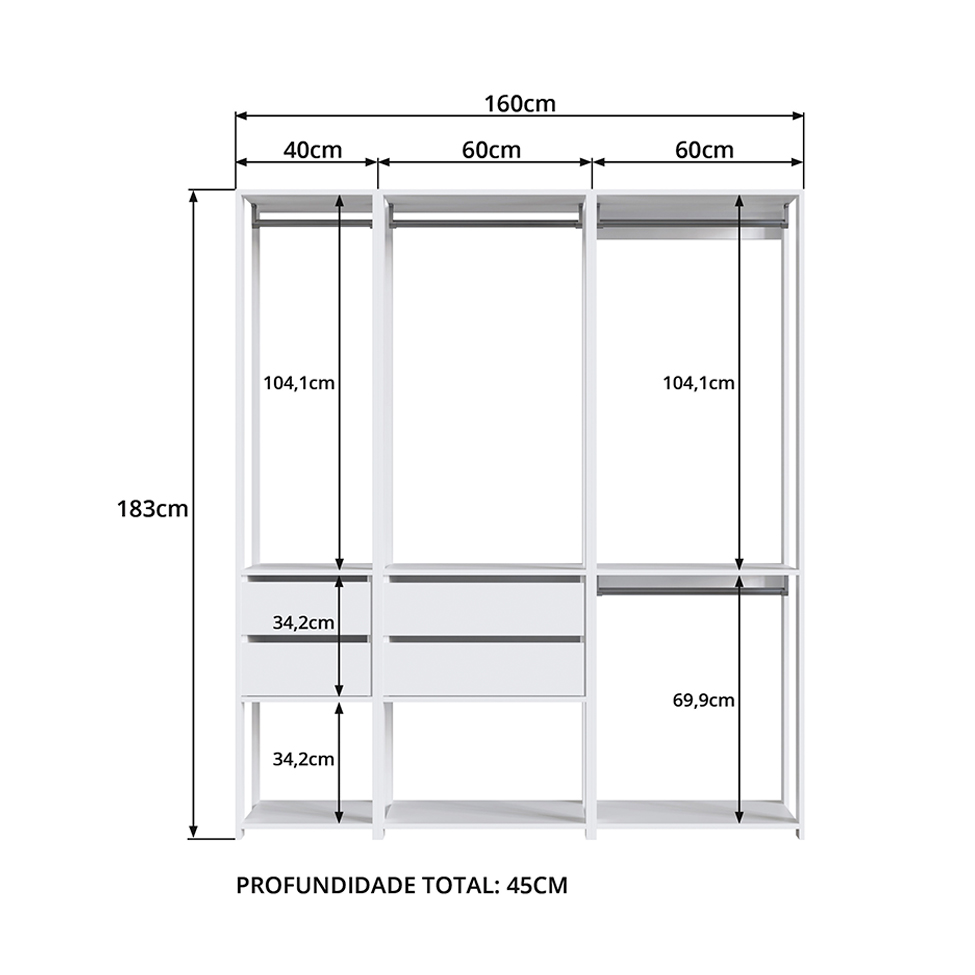 Guarda-Roupa Closet Belga 4 Gavetas Branco