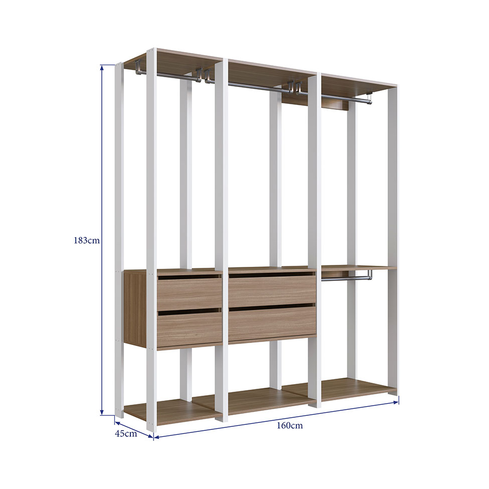 Guarda-Roupa Closet Belga 4 Gavetas Branco e Montana