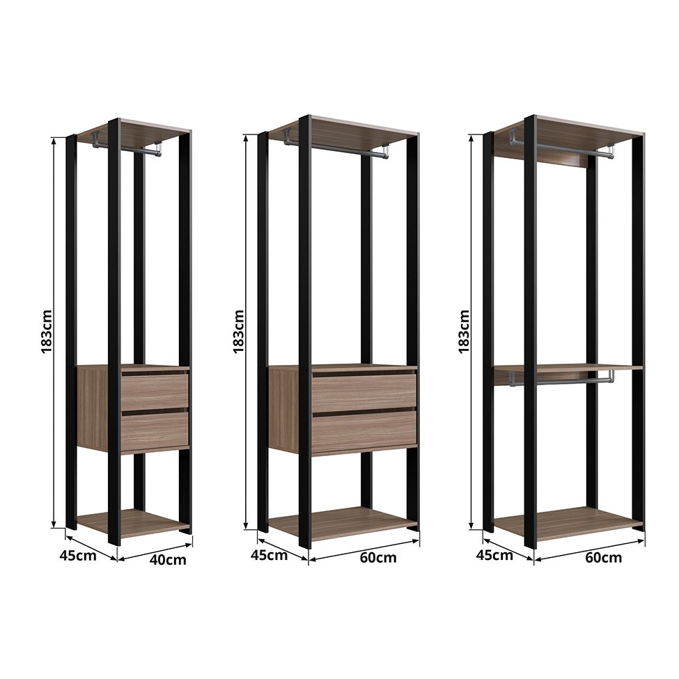 Guarda-Roupa Closet Belga 4 Gavetas Preto e Montana