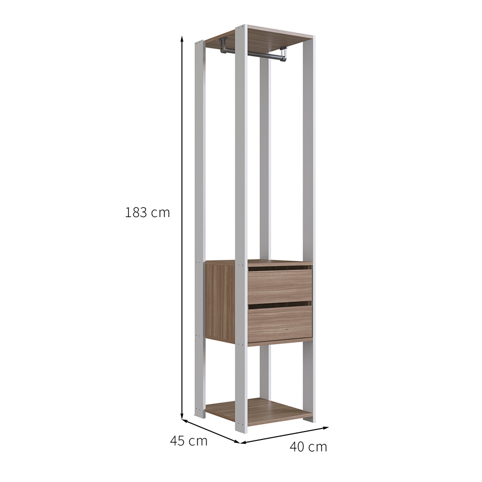 Guarda-Roupa Closet Merlin com Cabideiro 2 Gavetas Branco e Montana 183x40 cm
