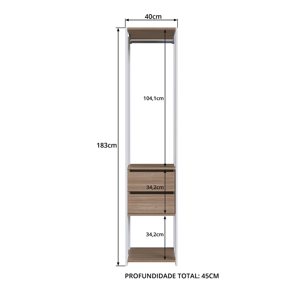 Guarda-Roupa Closet Merlin com Cabideiro 2 Gavetas Branco e Montana 183x40 cm