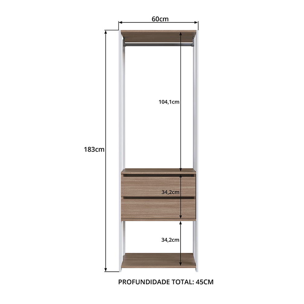 Guarda-Roupa Closet Merlin com Cabideiro 2 Gavetas Branco e Montana 183x60 cm
