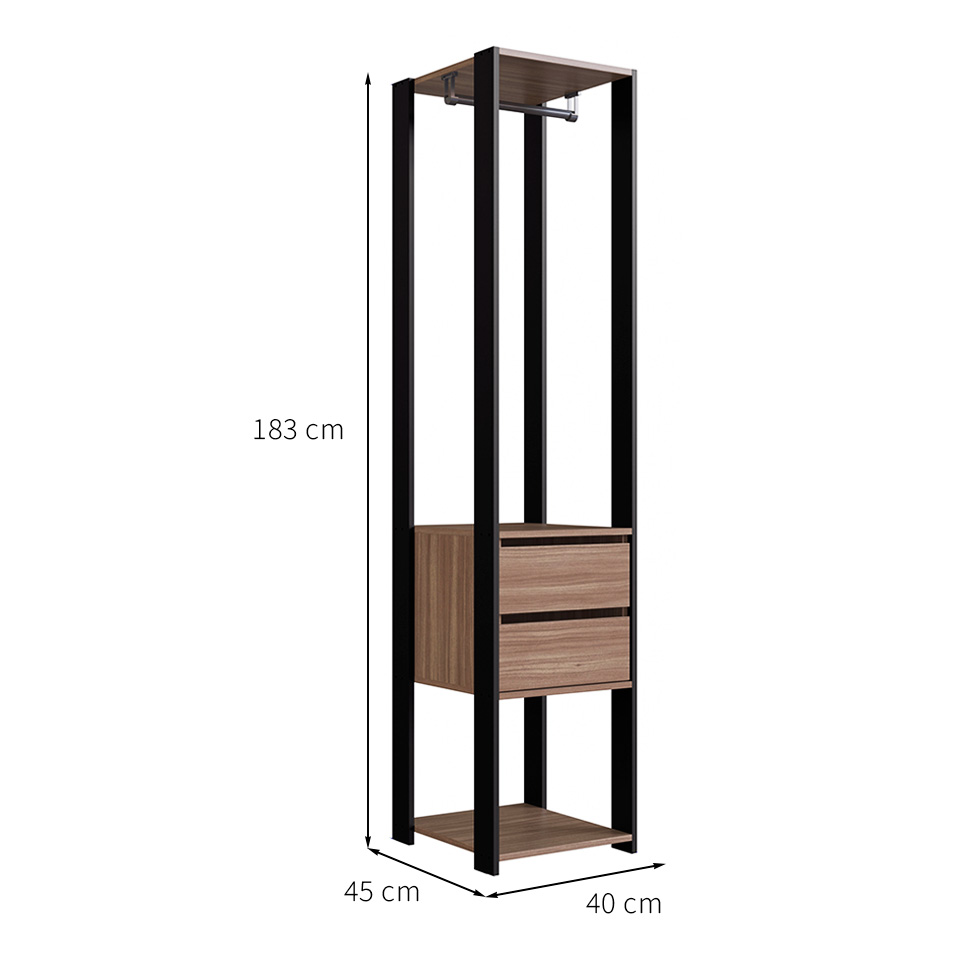 Guarda-Roupa Closet Merlin com Cabideiro 2 Gavetas Preto e Montana 183x40 cm