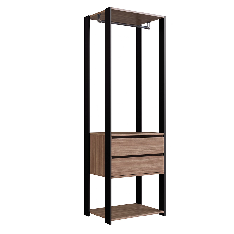 Guarda-Roupa Closet Merlin com Cabideiro 2 Gavetas Preto e Montana 183x60 cm