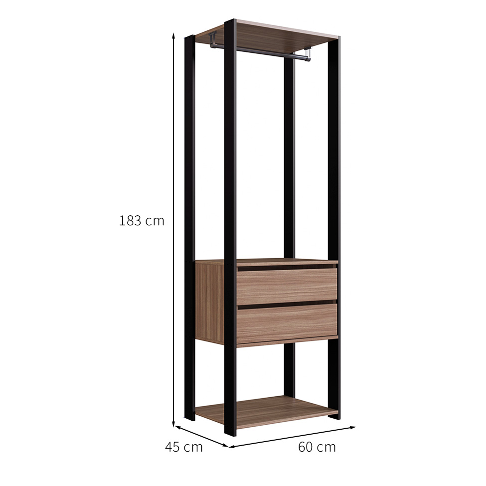 Guarda-Roupa Closet Merlin com Cabideiro 2 Gavetas Preto e Montana 183x60 cm