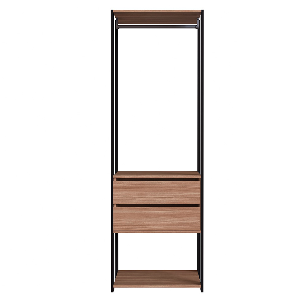 Guarda-Roupa Closet Merlin com Cabideiro 2 Gavetas Preto e Montana 183x60 cm
