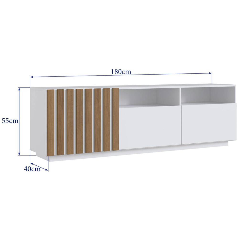 Rack Para Tv até 65' com portas 180x40x55cm Branco e Mel MDP Detalhe em Ripado Prodecor