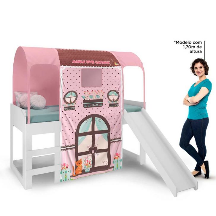 Cama Infantil com Dossel Teto Barbie Star Pura Magia Rosa - Cama