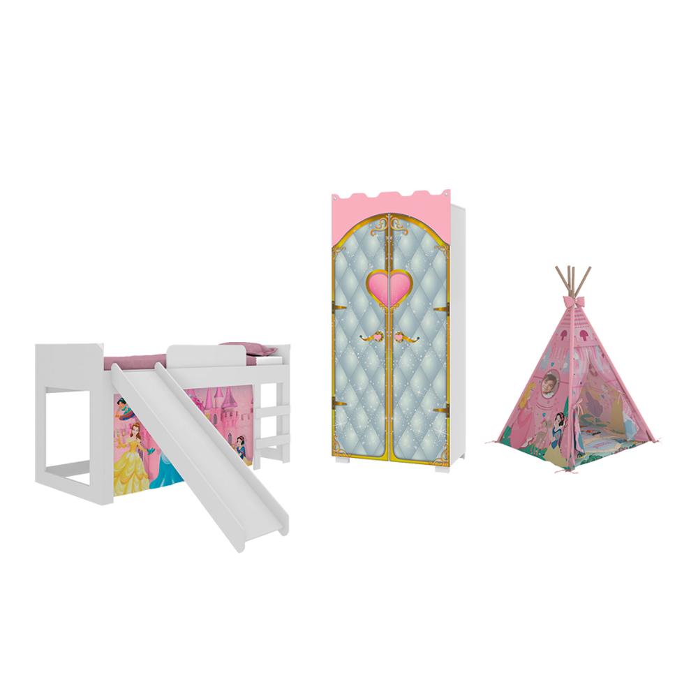Cama com Escorregador com Dossel 1 Torre com Leds Space