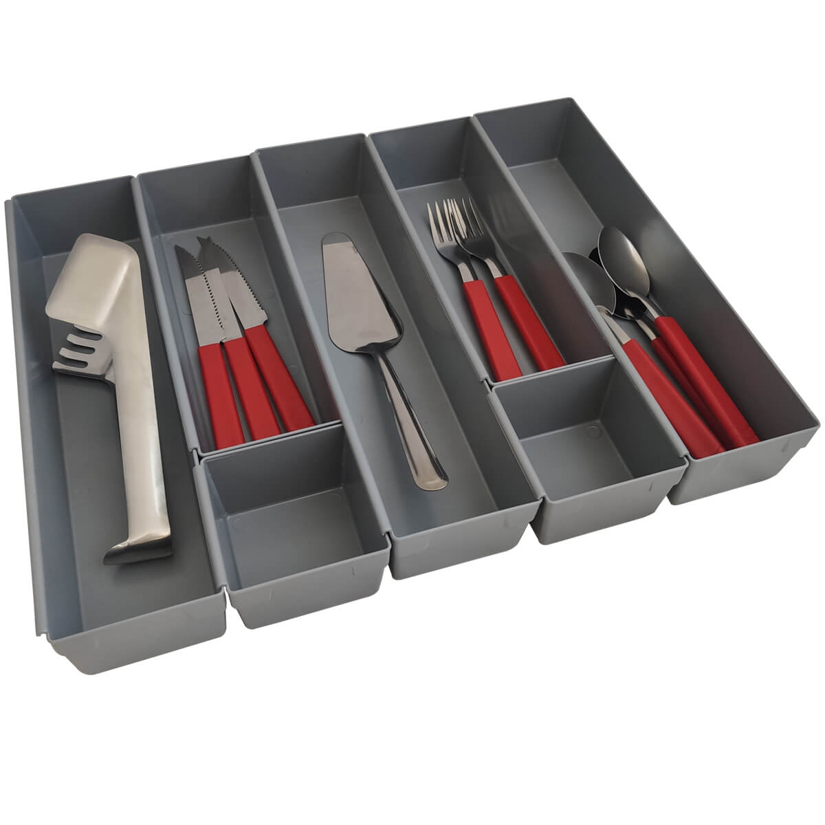 Suporte Organizador de Gavetas com 7 Peças Separador de Talheres de Encaixes Divisor Cinza