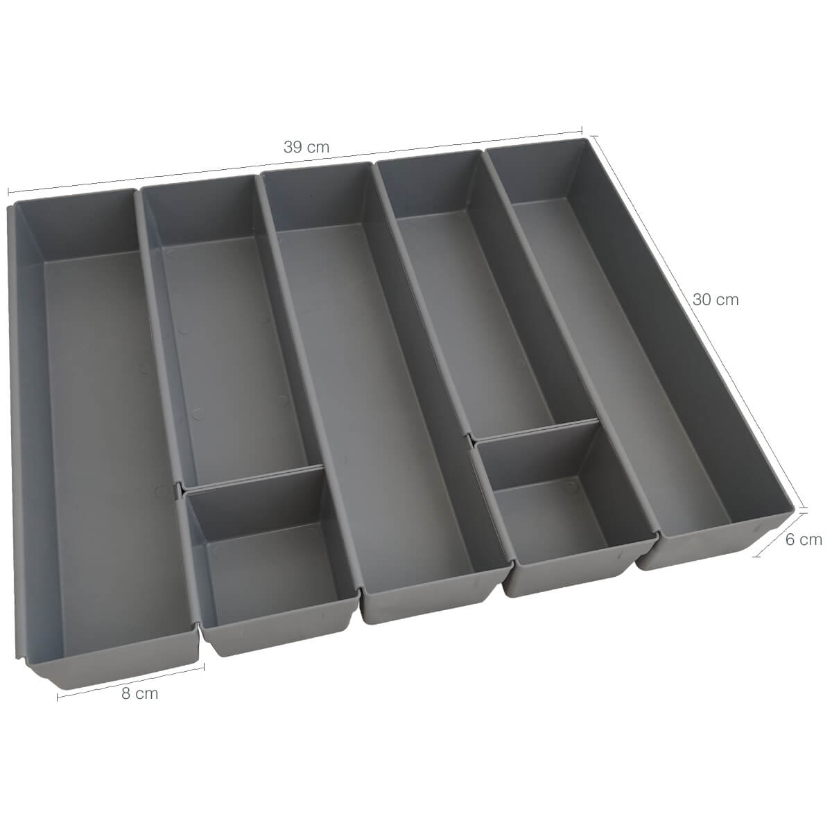 Suporte Organizador de Gavetas com 7 Peças Separador de Talheres de Encaixes Divisor Cinza