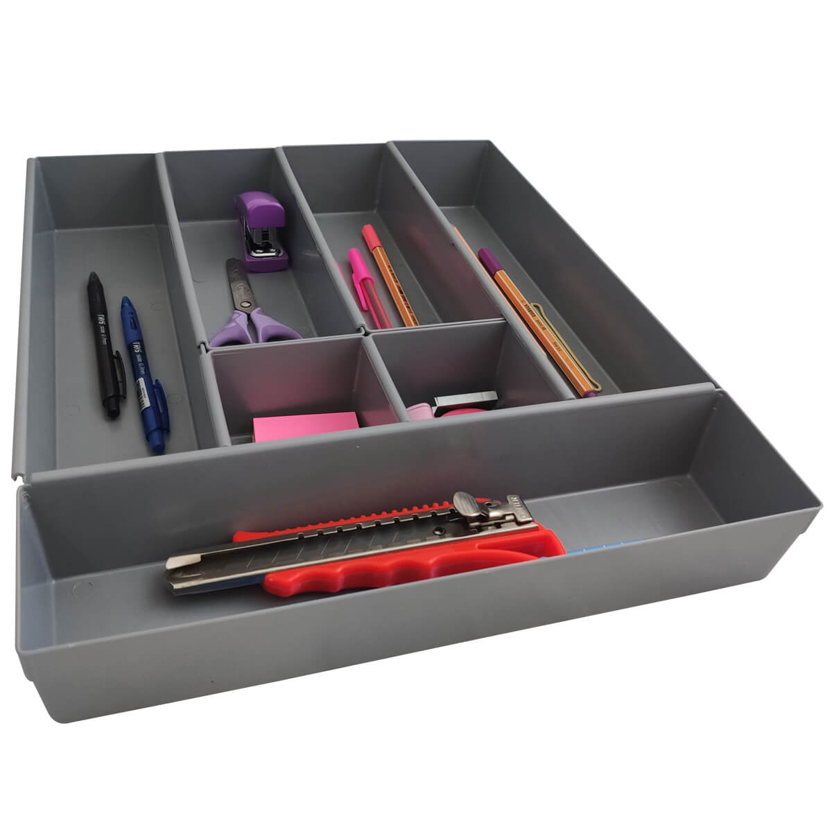 Suporte Organizador de Gavetas com 7 Peças Separador de Talheres de Encaixes Divisor Cinza
