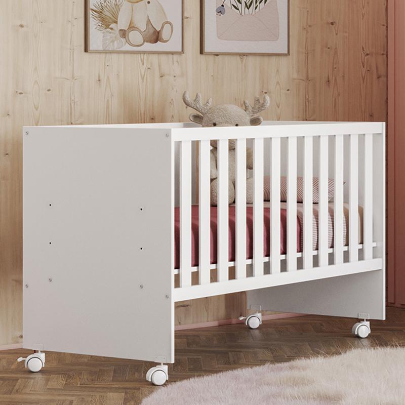 Berço Doce Sonho Reto Branco com Rodízios e Colchão Baby Physical - Qmovi