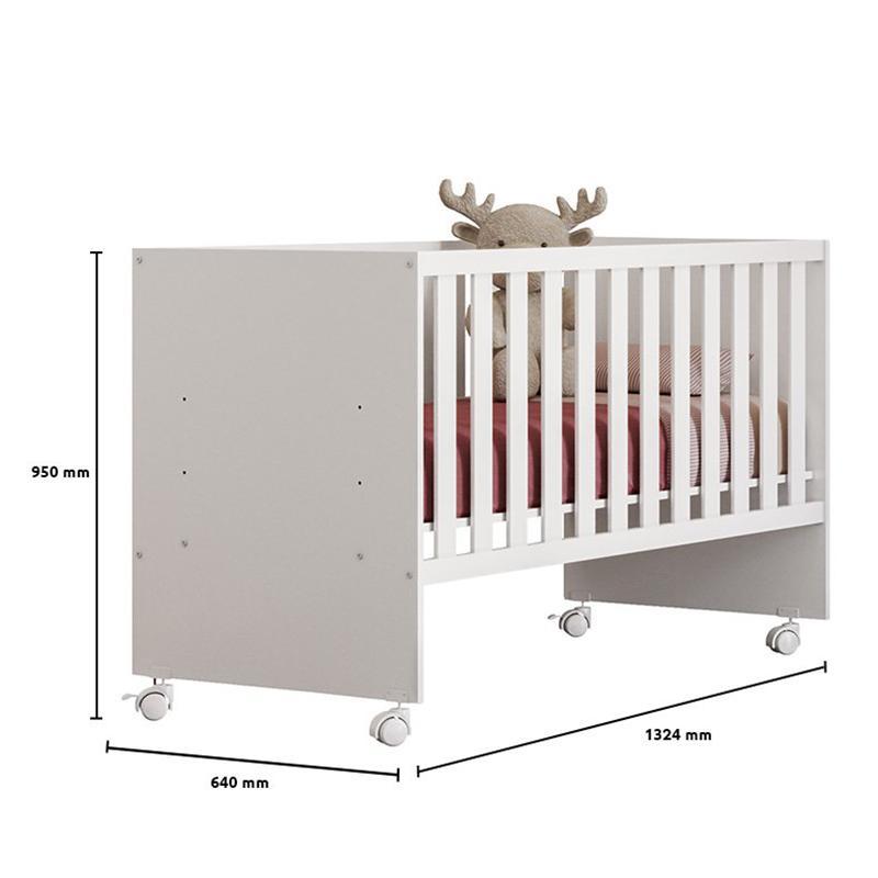 Berço Doce Sonho Reto Branco com Rodízios e Colchão Baby Physical - Qmovi