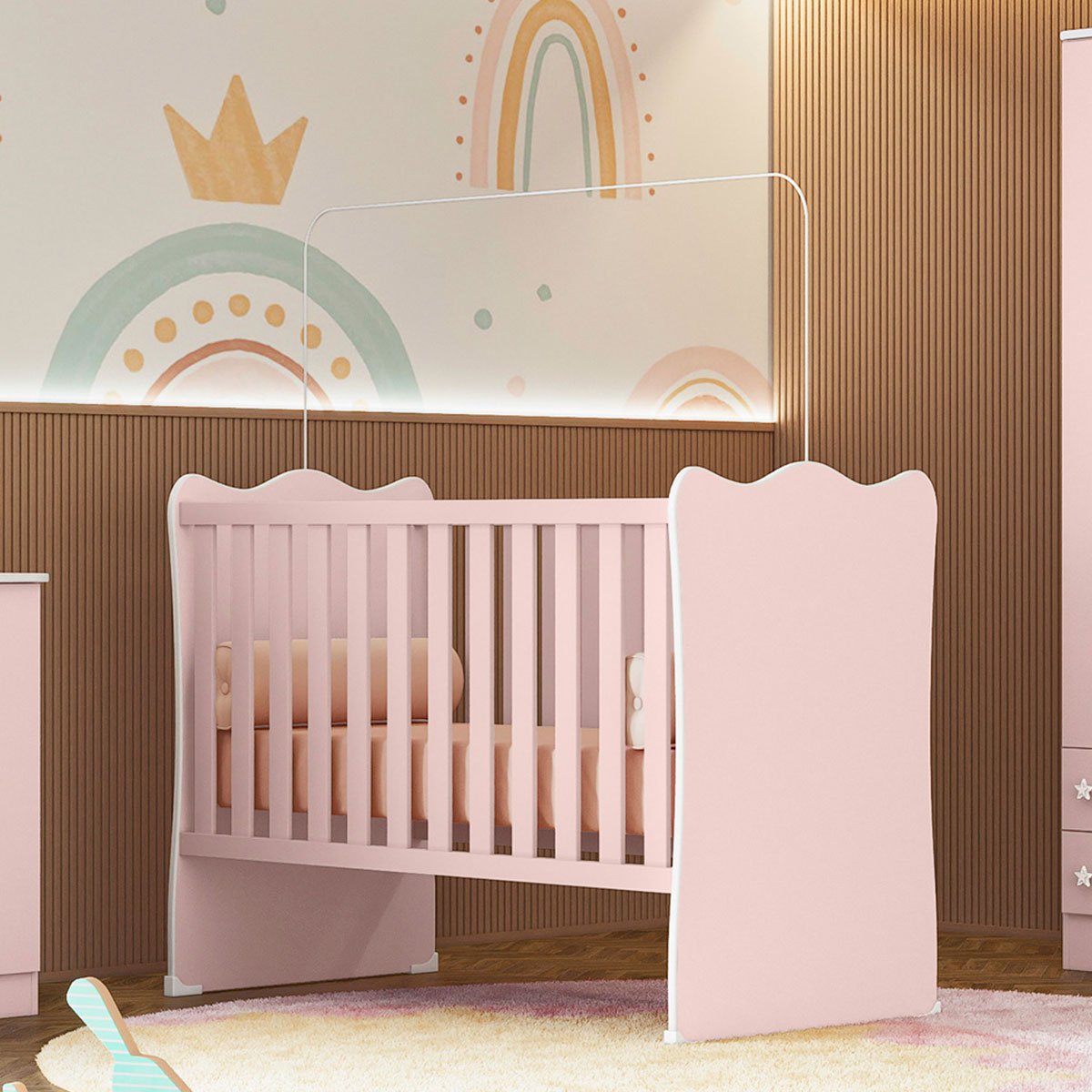 Berço Infantil MDP Doce Mel Rosa Acetinado