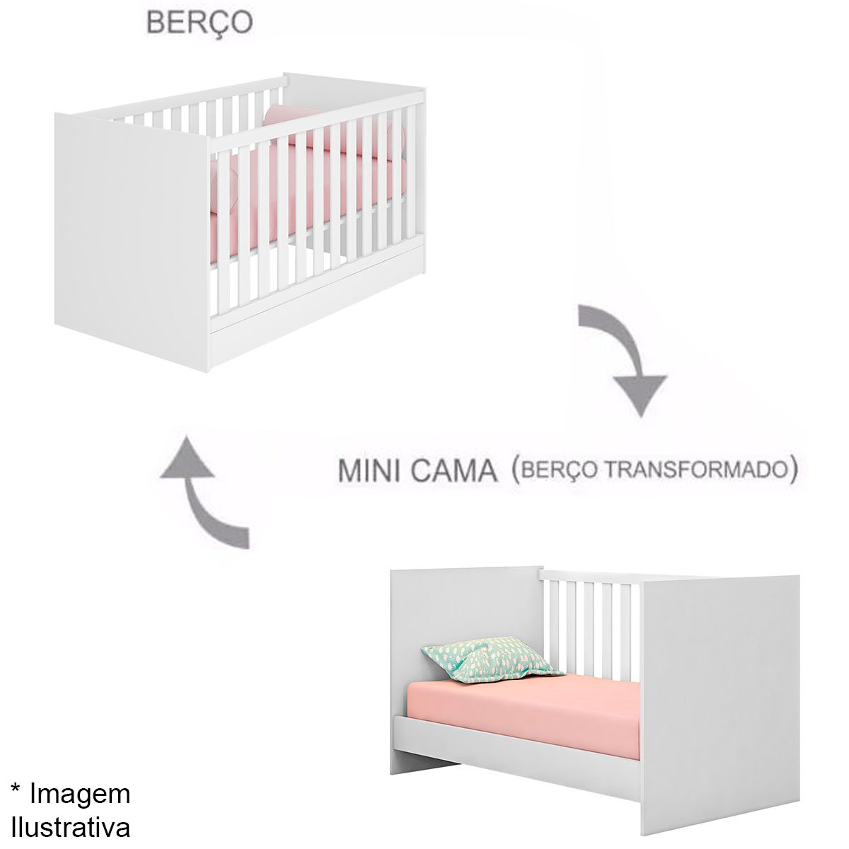 Berço Infantil Mini Cama MDP Doce Mel Branco