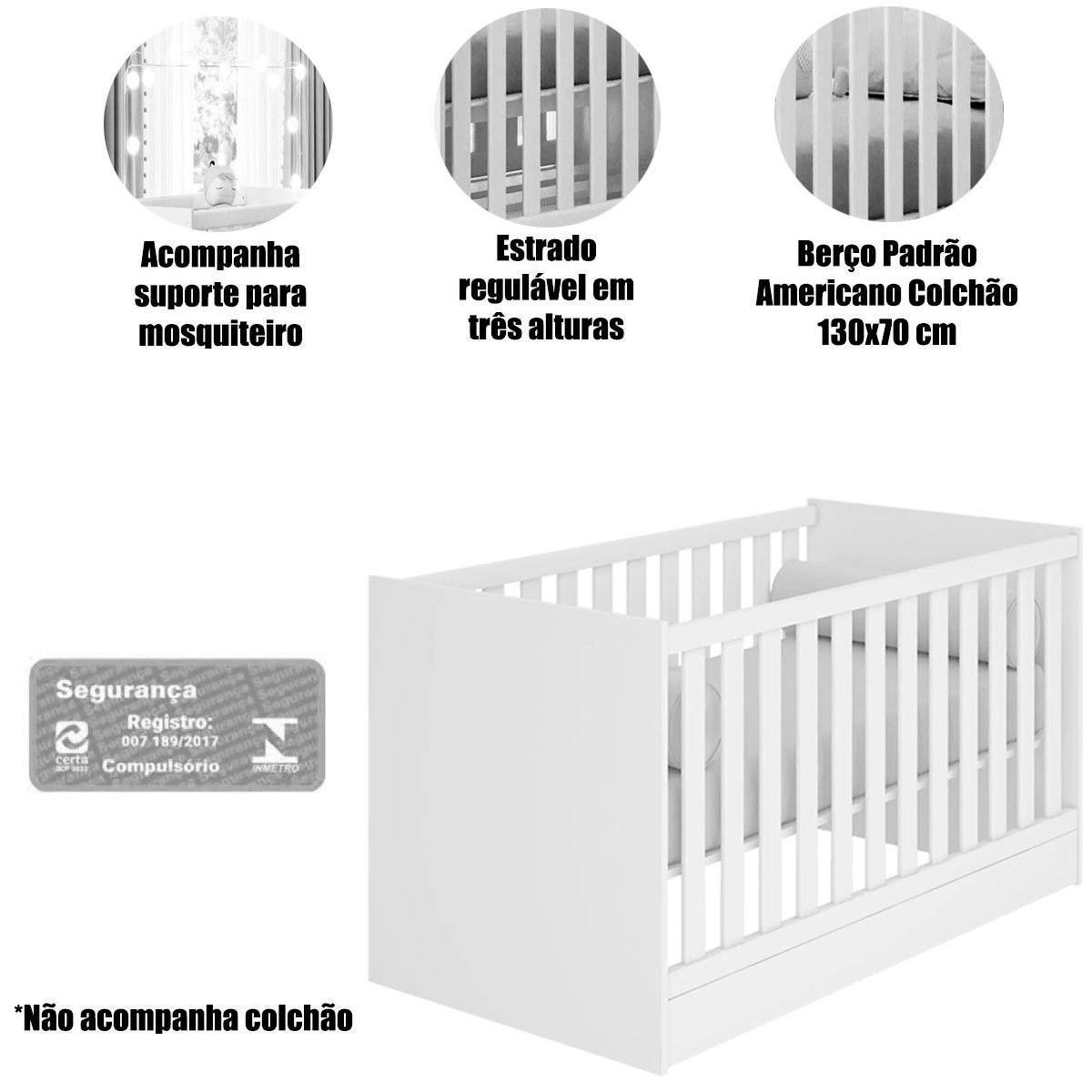 Berço Infantil Mini Cama MDP Doce Mel Carvalho/Branco