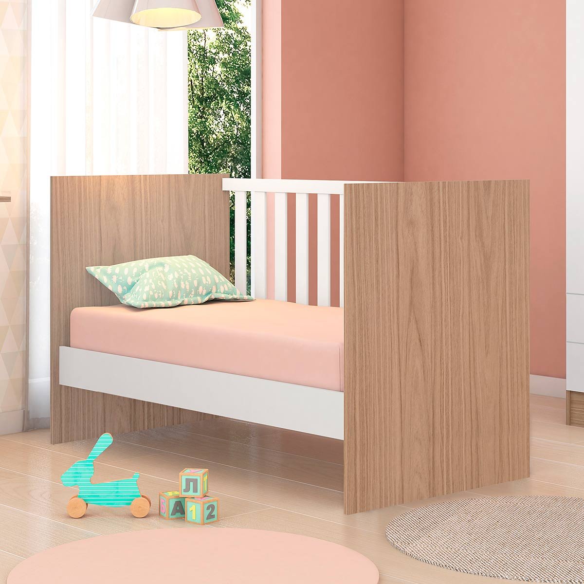 Berço Infantil Mini Cama MDP Doce Mel Carvalho/Branco