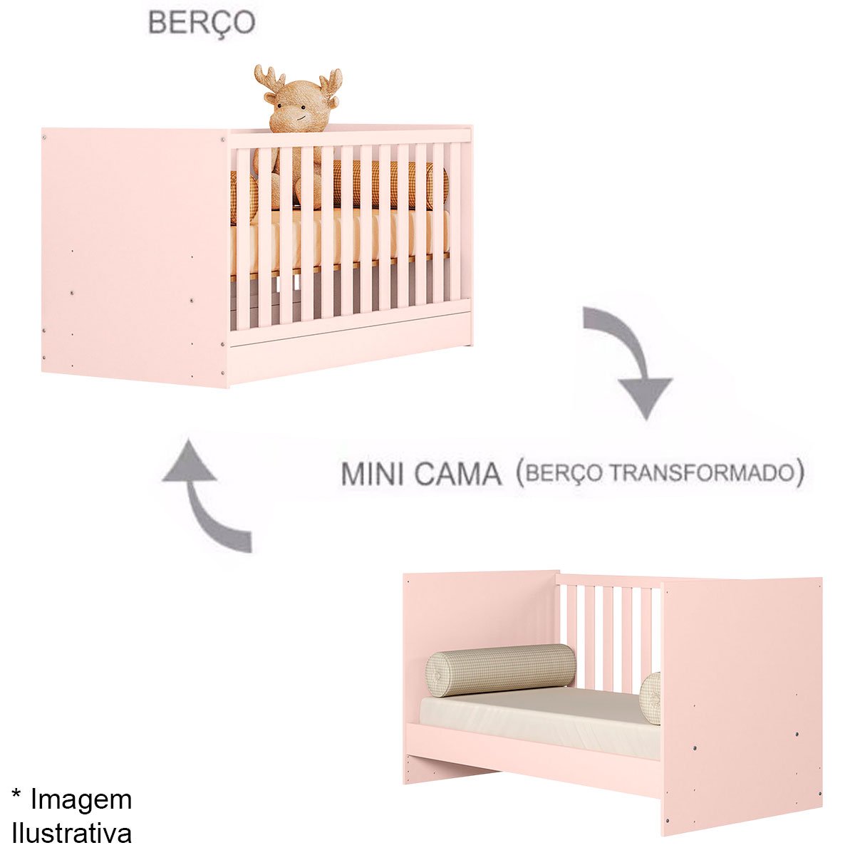 Berço Infantil Mini Cama MDP Doce Mel Rosa