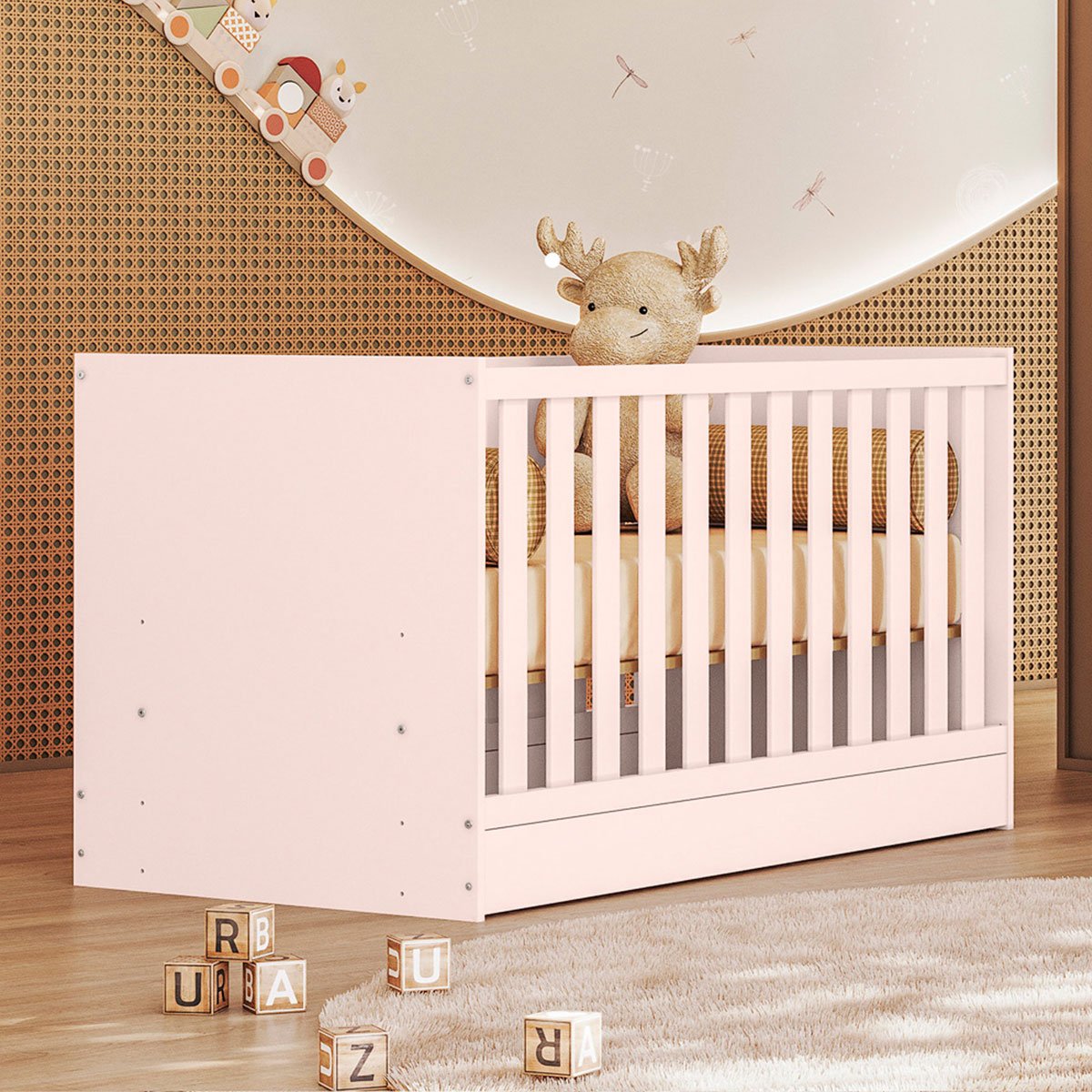 Berço Infantil Mini Cama MDP Doce Mel Rosa