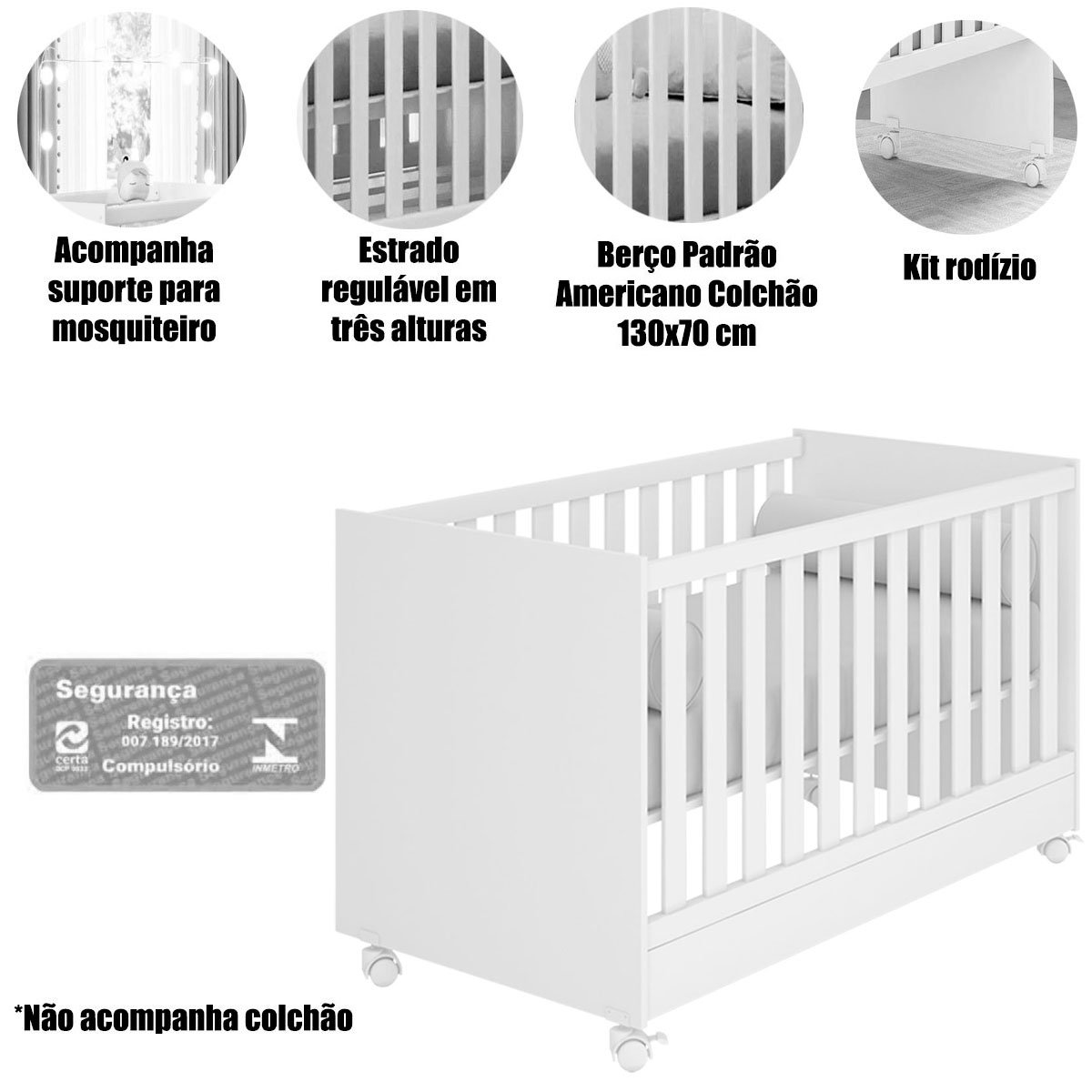 Berço Infantil Mini Cama MDP com Rodízios Doce Mel Rosa
