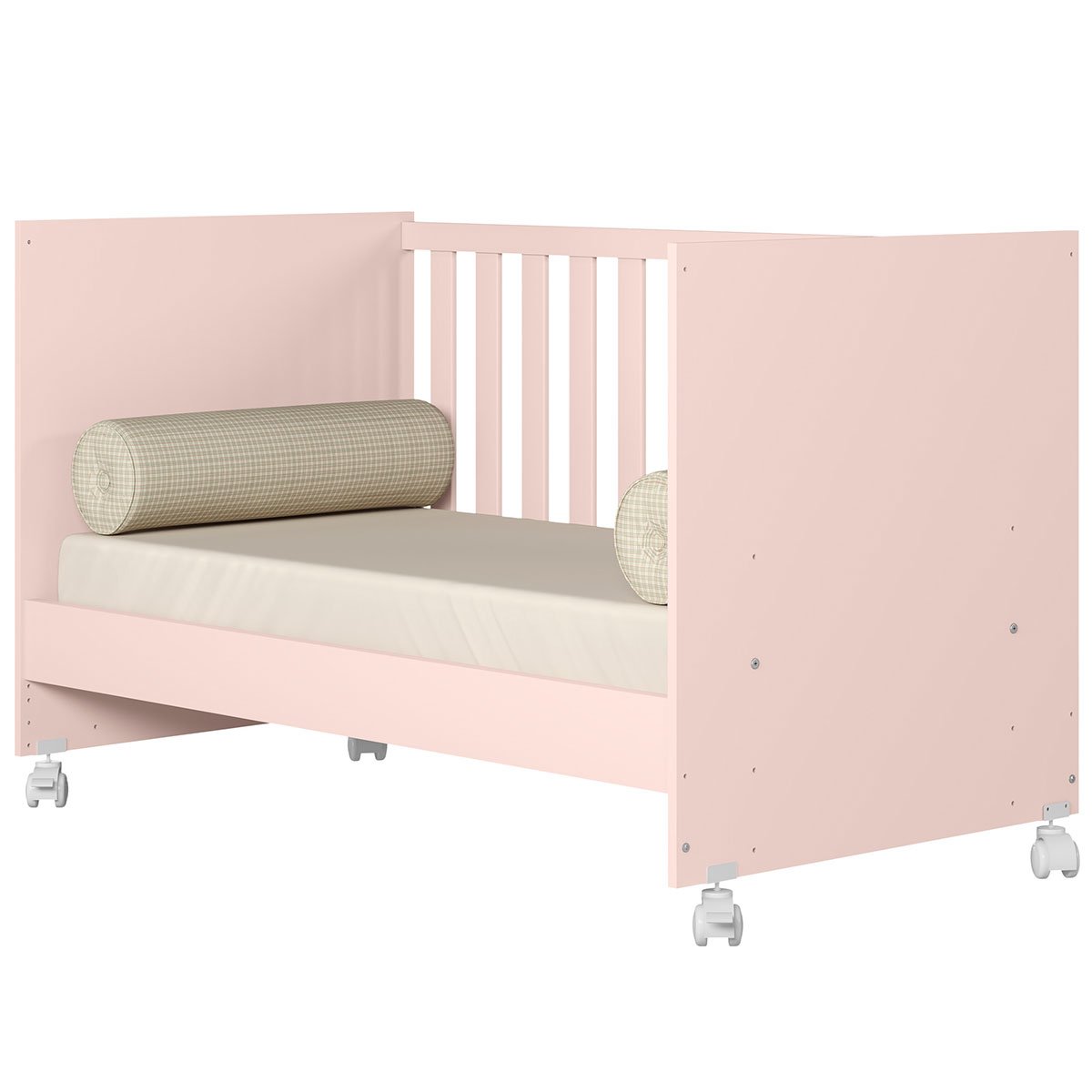 Berço Infantil Mini Cama MDP com Rodízios Doce Mel Rosa