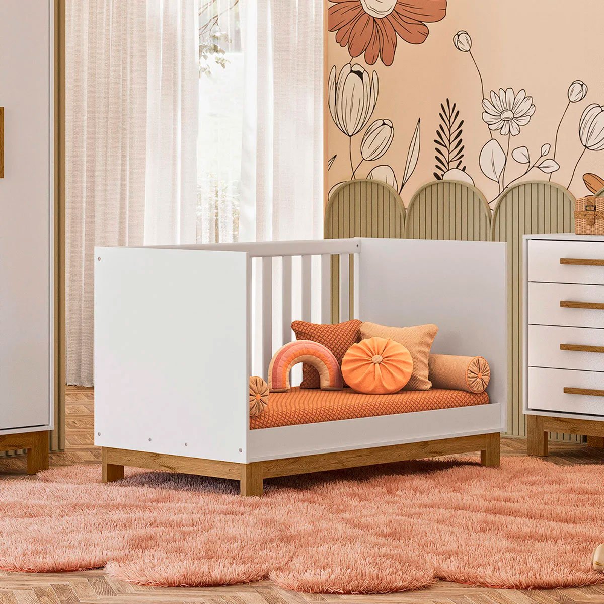 Berço Infantil Mini Cama MDP/MDF Feitiço Branco Acetinado