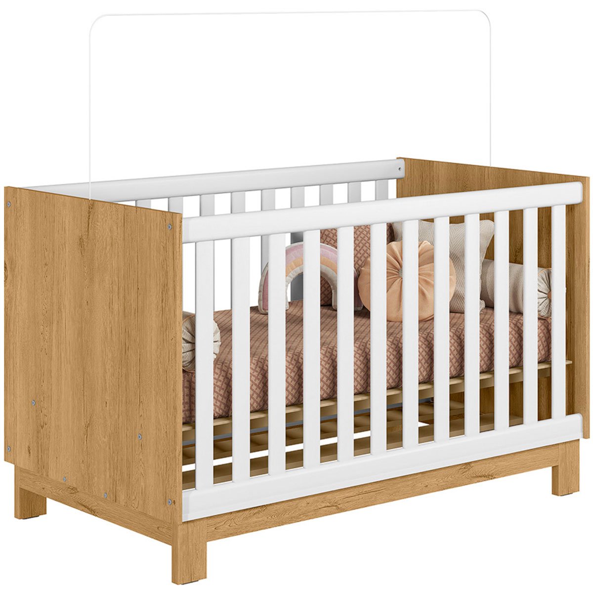 Berço Infantil Mini Cama MDP/MDF Feitiço Freijó/Branco Acetinado