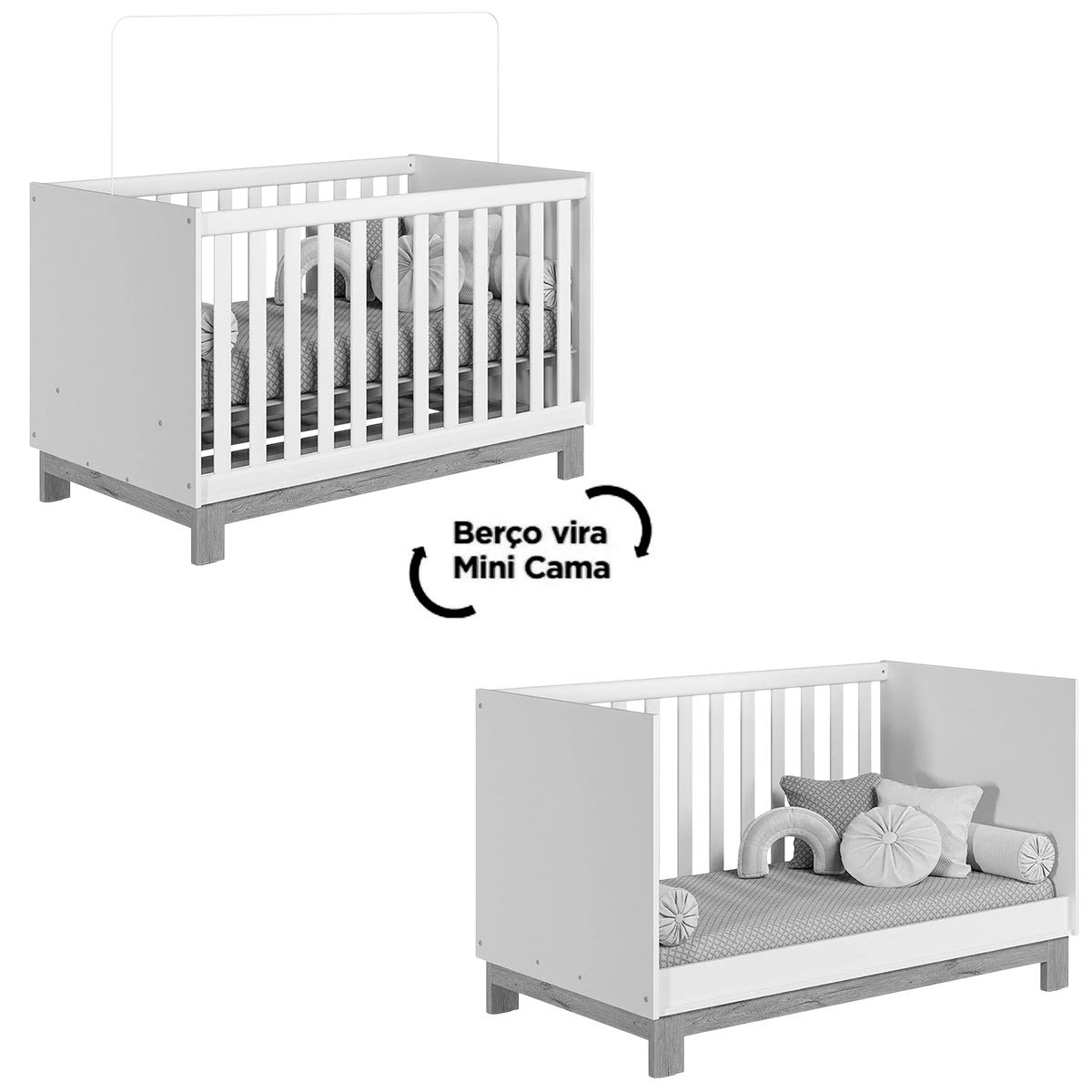 Berço Infantil Mini Cama MDP/MDF Feitiço Freijó/Branco Acetinado
