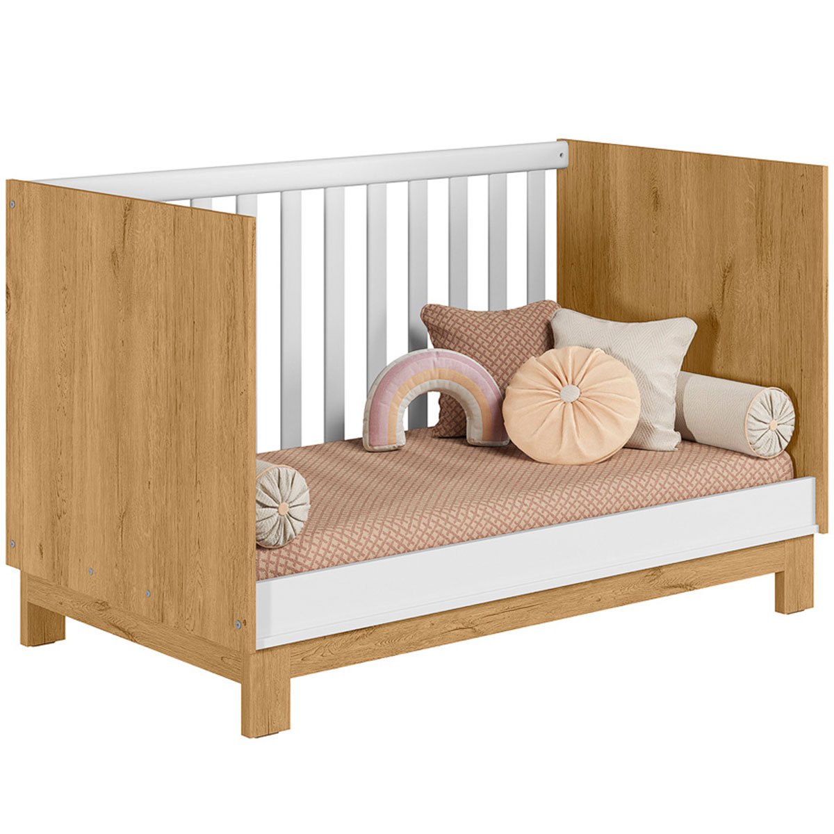 Berço Infantil Mini Cama MDP/MDF Feitiço Freijó/Branco Acetinado