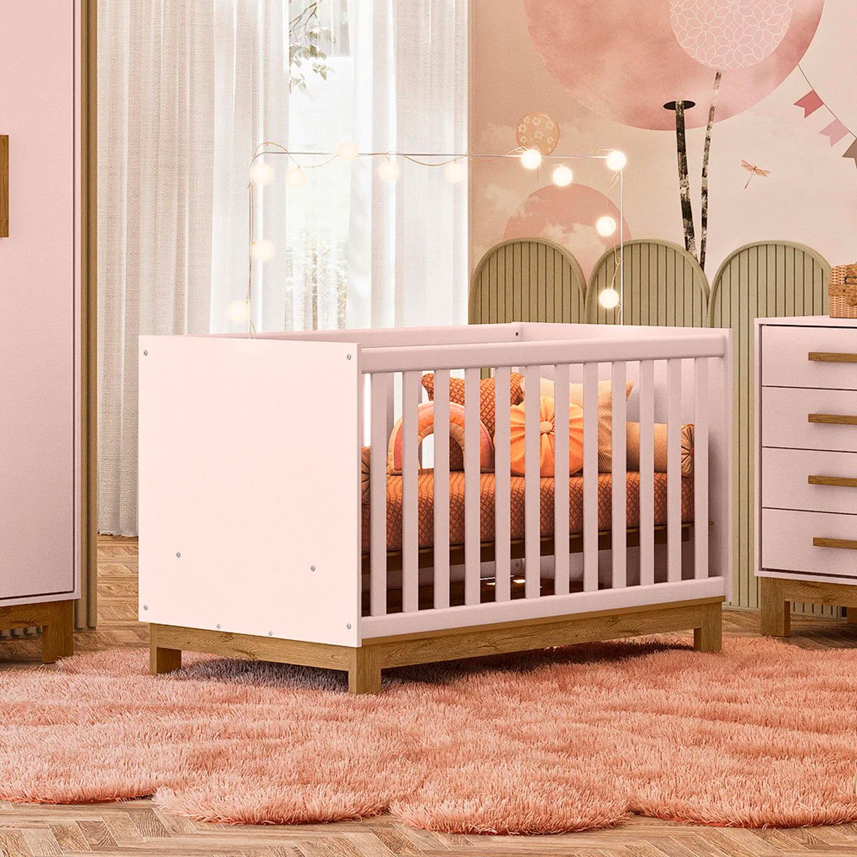 Berço Infantil Mini Cama MDP/MDF Feitiço Rosa