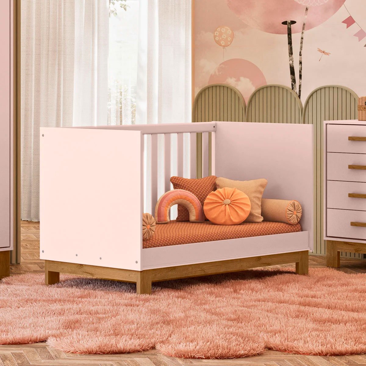 Berço Infantil Mini Cama MDP/MDF Feitiço Rosa