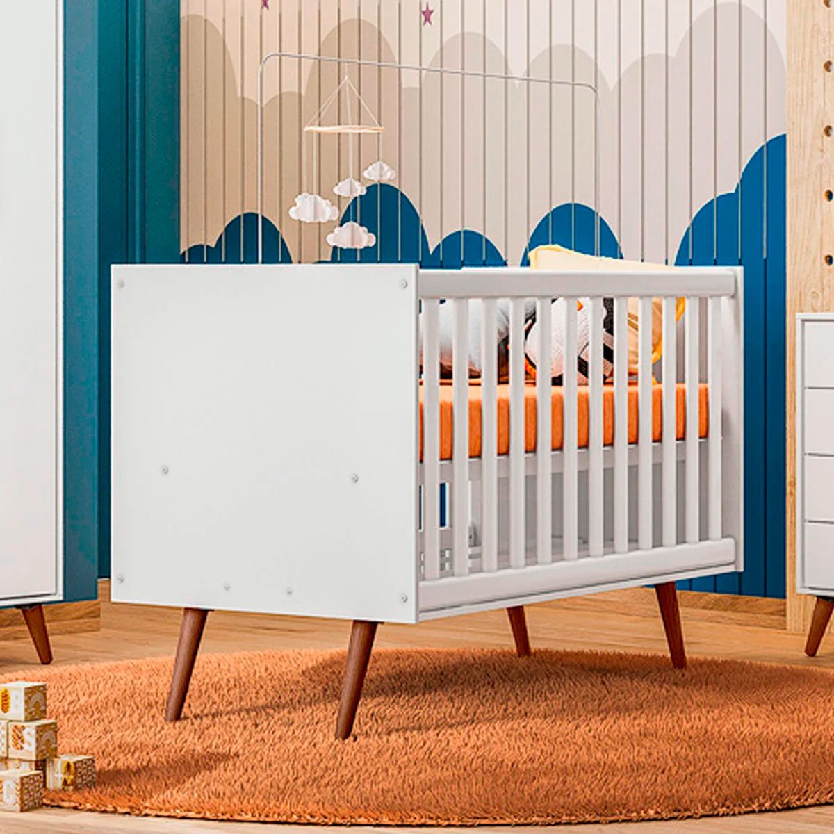 Berço Infantil Mini Cama MDP/MDF Magia Branco Acetinado