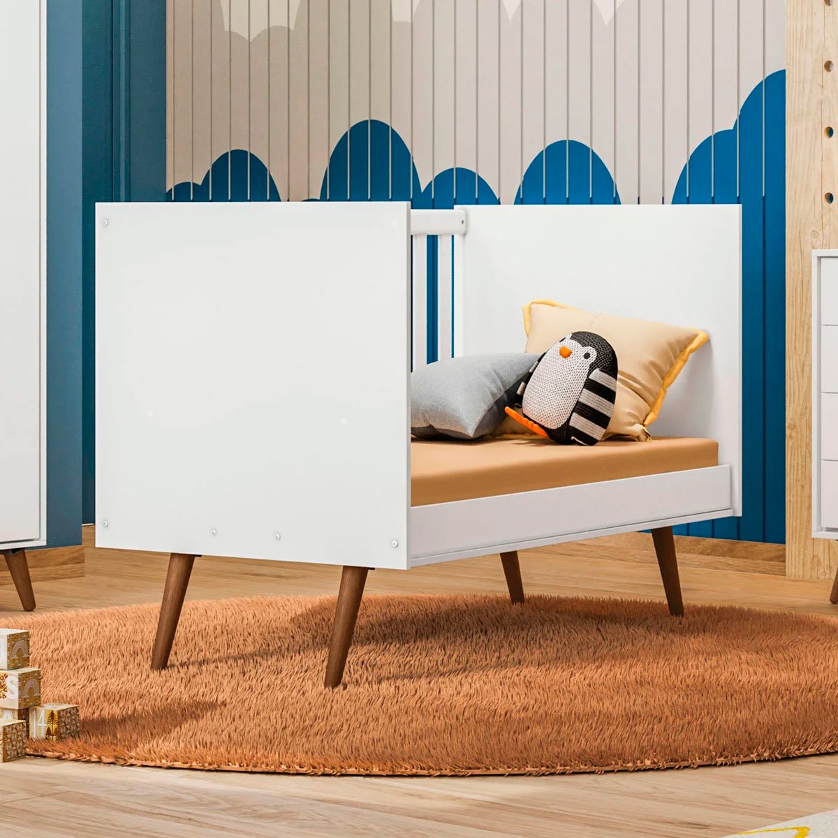 Berço Infantil Mini Cama MDP/MDF Magia Branco Acetinado