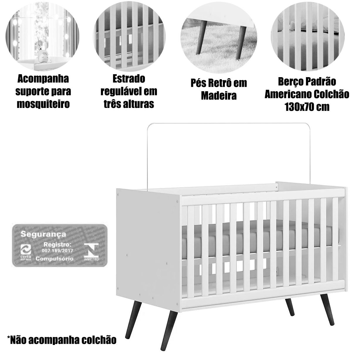 Berço Infantil Mini Cama MDP/MDF Magia Freijó/Branco Acetinado