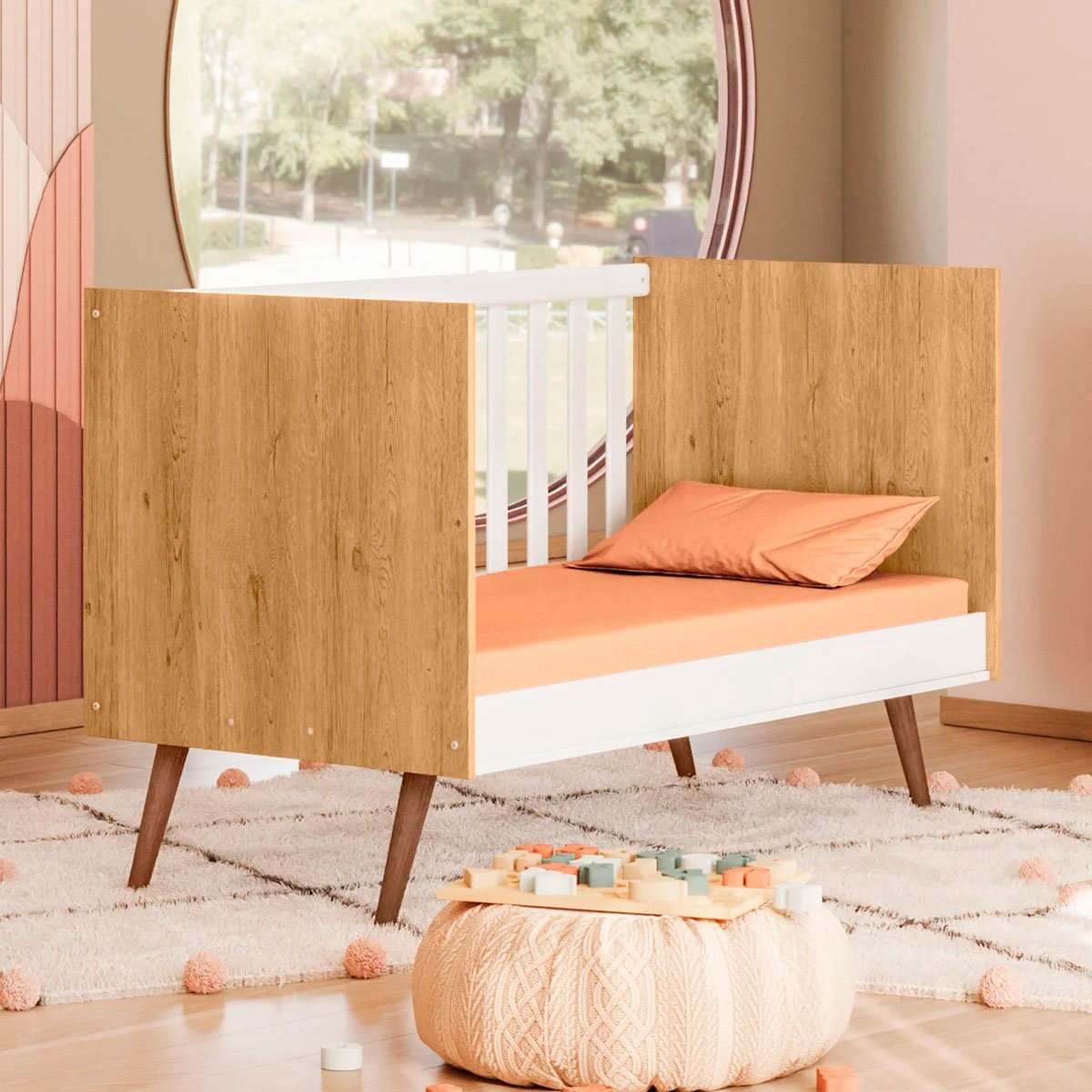 Berço Infantil Mini Cama MDP/MDF Magia Freijó/Branco Acetinado