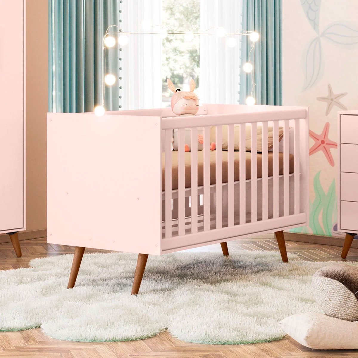 Berço Infantil Mini Cama MDP/MDF Magia Rosa