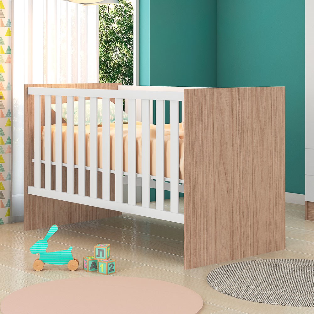 Berço Mini Cama Doce Sonho Carvalho/Branco - Qmovi
