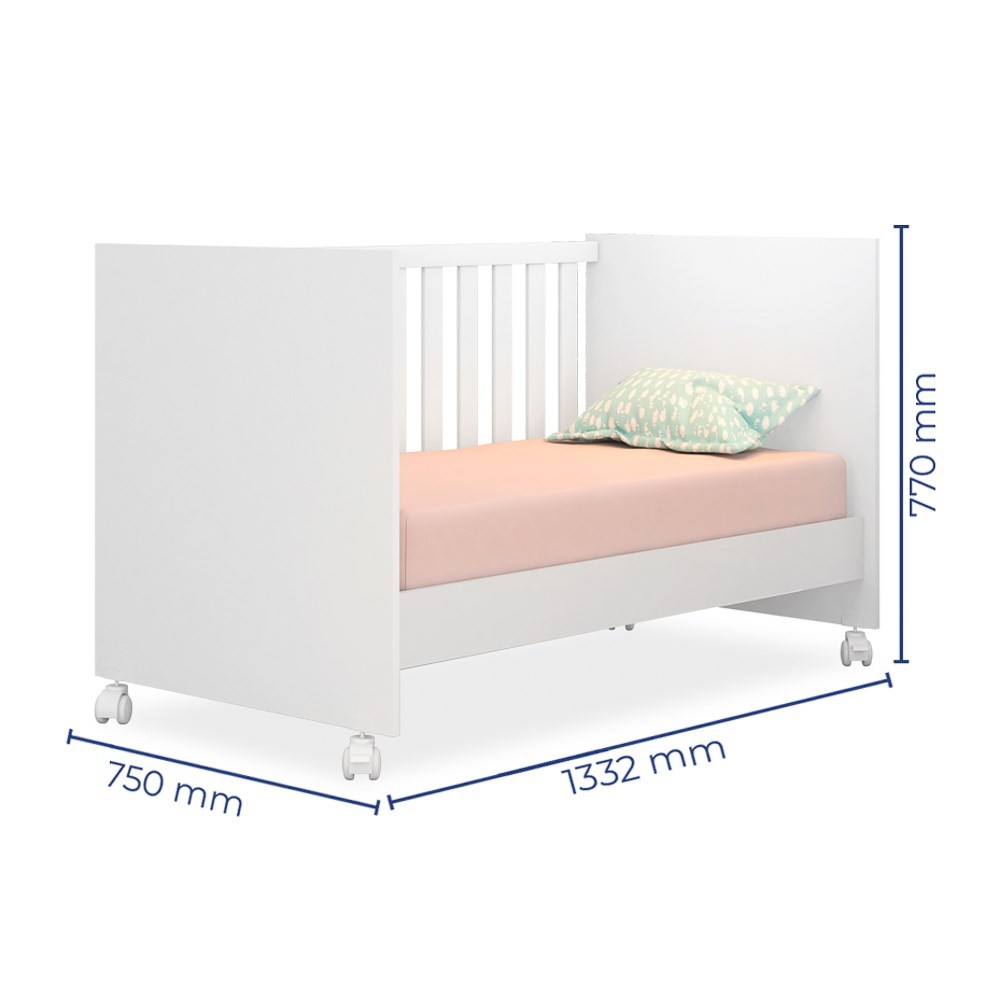 Berço Mini Cama Doce Sonho com Rodizios Certificado pelo Inmetro Branco - Qmovi