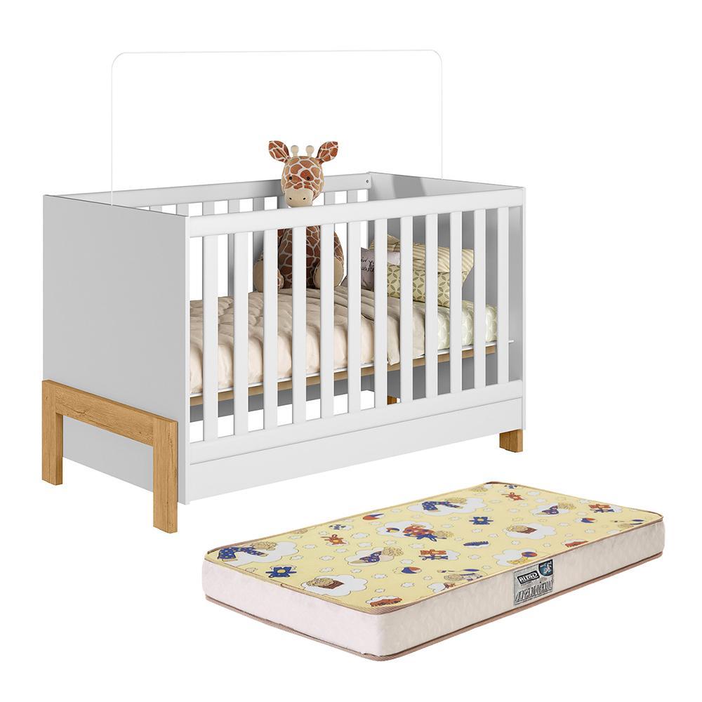 Berço Mini Cama Fantasia Branco Acetinado com Colchão Supreme - Qmovi