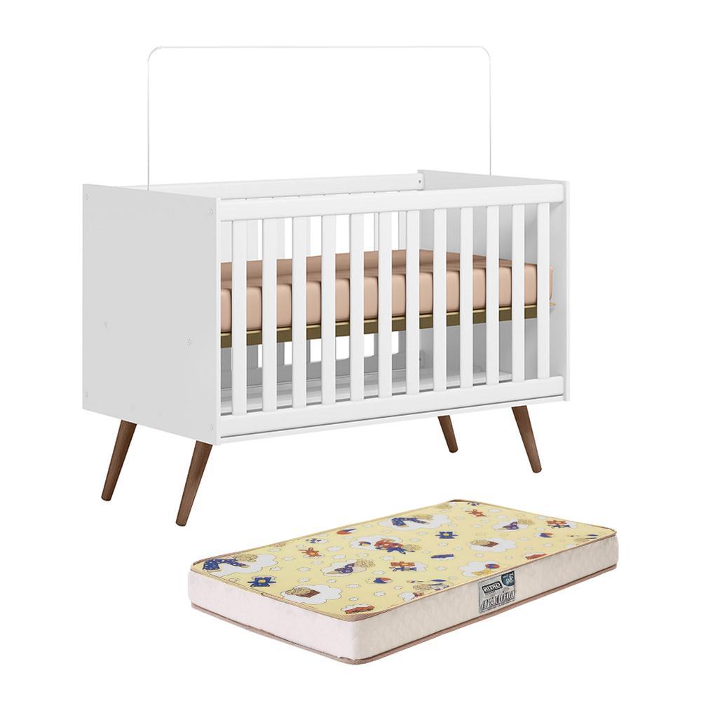 Berço Mini Cama Q Encanto Retrô Branco Acetinado com Colchão Supreme - Qmovi