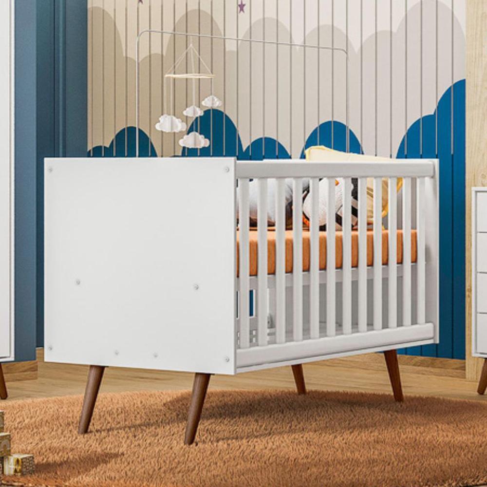 Berço Mini Cama Q Encanto Retrô Branco Acetinado com Colchão Supreme - Qmovi