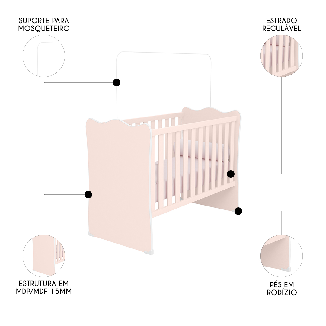 Berço Simples Certificado Pelo Inmetro Doce Sonho Rosa - Qmovi
