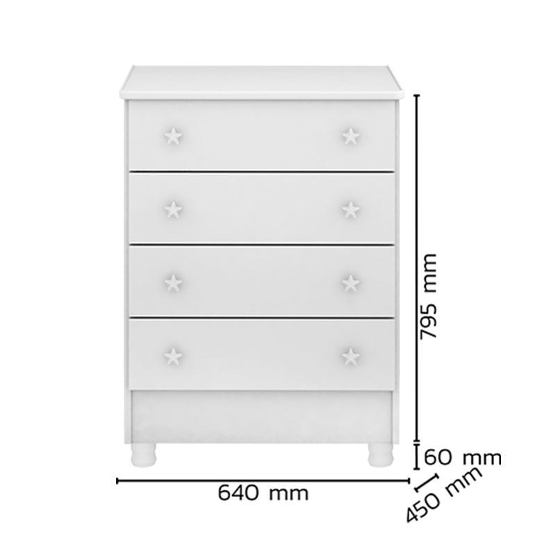Cômoda Infantil 4 Gavetas Doce Sonho Branco com Pés - Qmovi