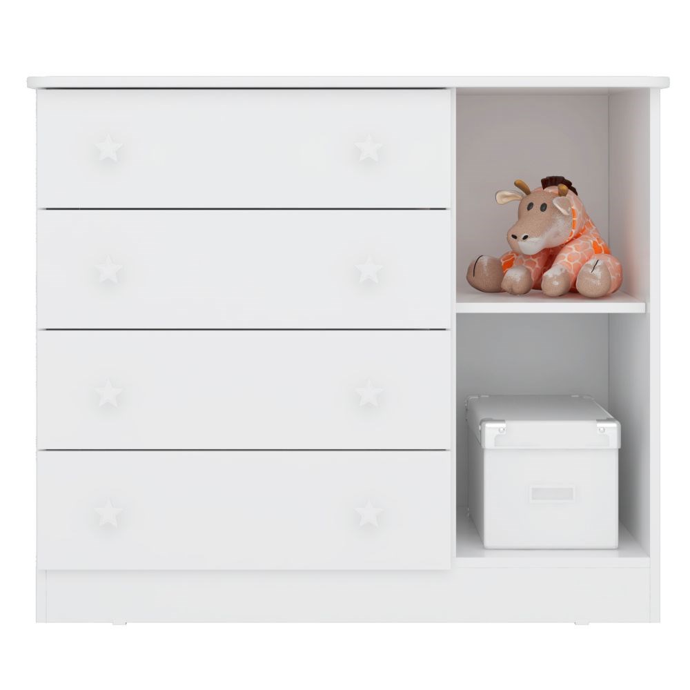Cômoda Infantil Doce Sonho 1 Porta 4 Gavetas Branco - Qmovi