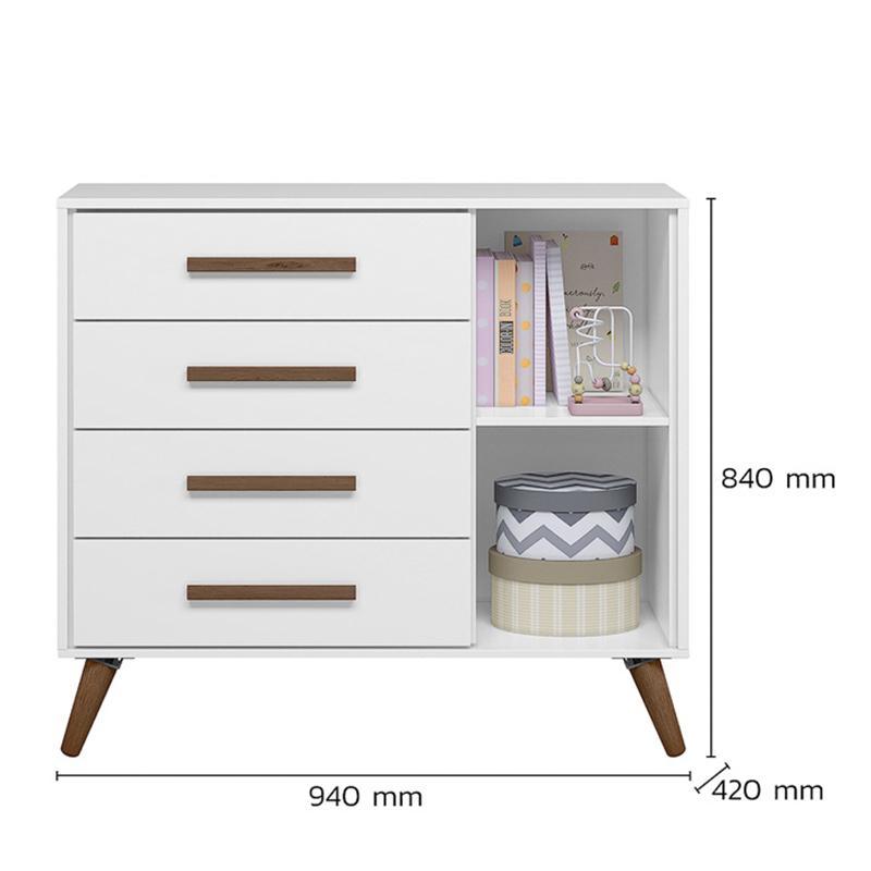 Cômoda Infantil Q Encanto Retrô 1 Porta e 4 Gavetas Branco - Qmovi