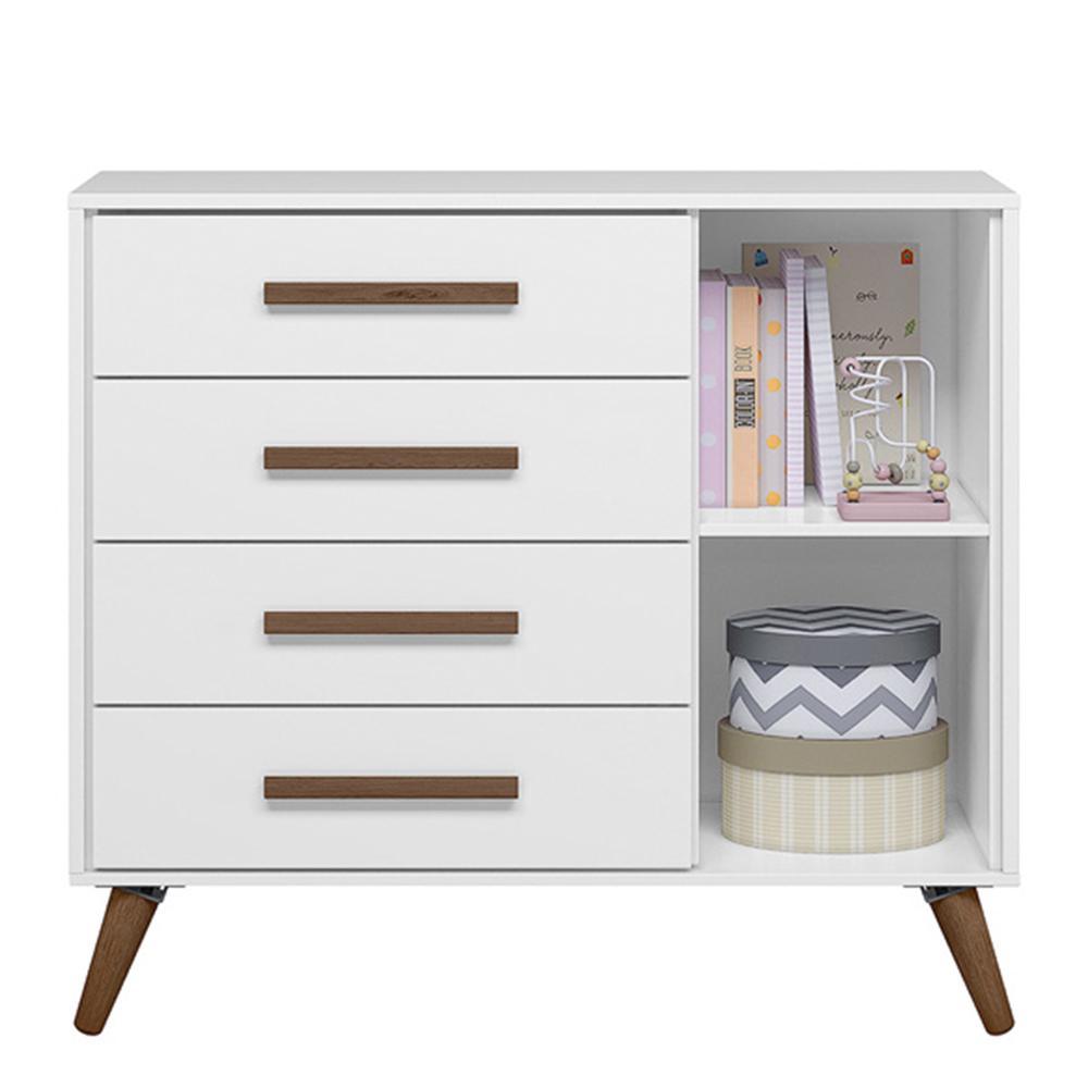 Cômoda Infantil Q Encanto Retrô 1 Porta e 4 Gavetas Branco Acetinado - Qmovi